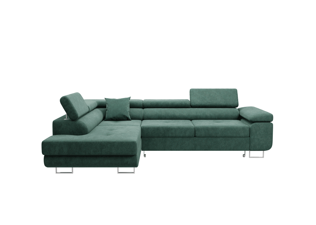 Narożnik z funkcja spania Nolio L- kształtny z pojemnikiem na pościel regulowane zagłówki tkanina hydrofobowa