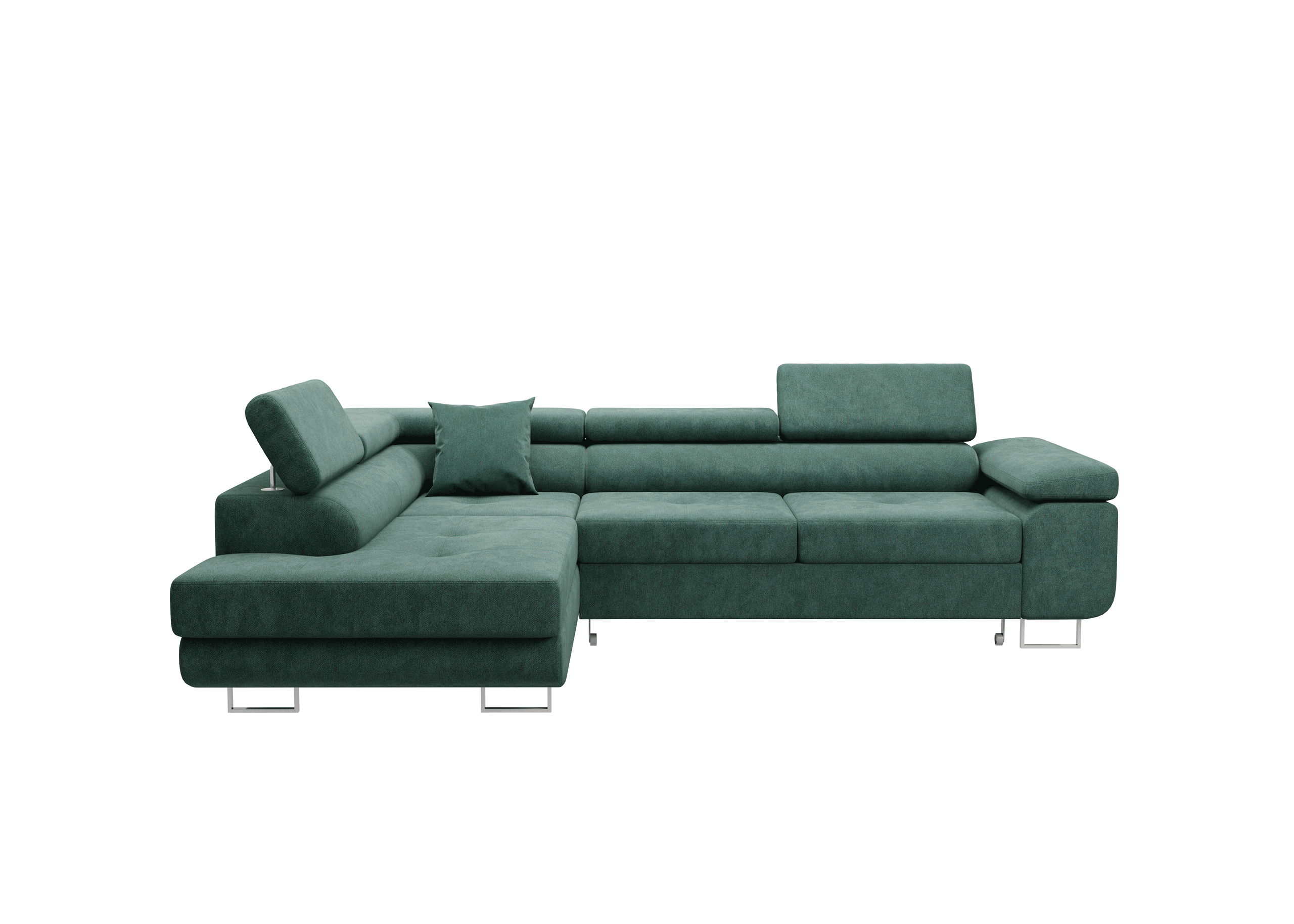 Ecksofa mit Schlaffunktion Nolio, L-förmig, mit Bettkasten, verstellbare Kopfstützen, wasserabweisender Stoff.