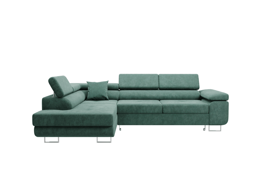 Narożnik z funkcja spania Nolio L- kształtny z pojemnikiem na pościel regulowane zagłówki tkanina hydrofobowa