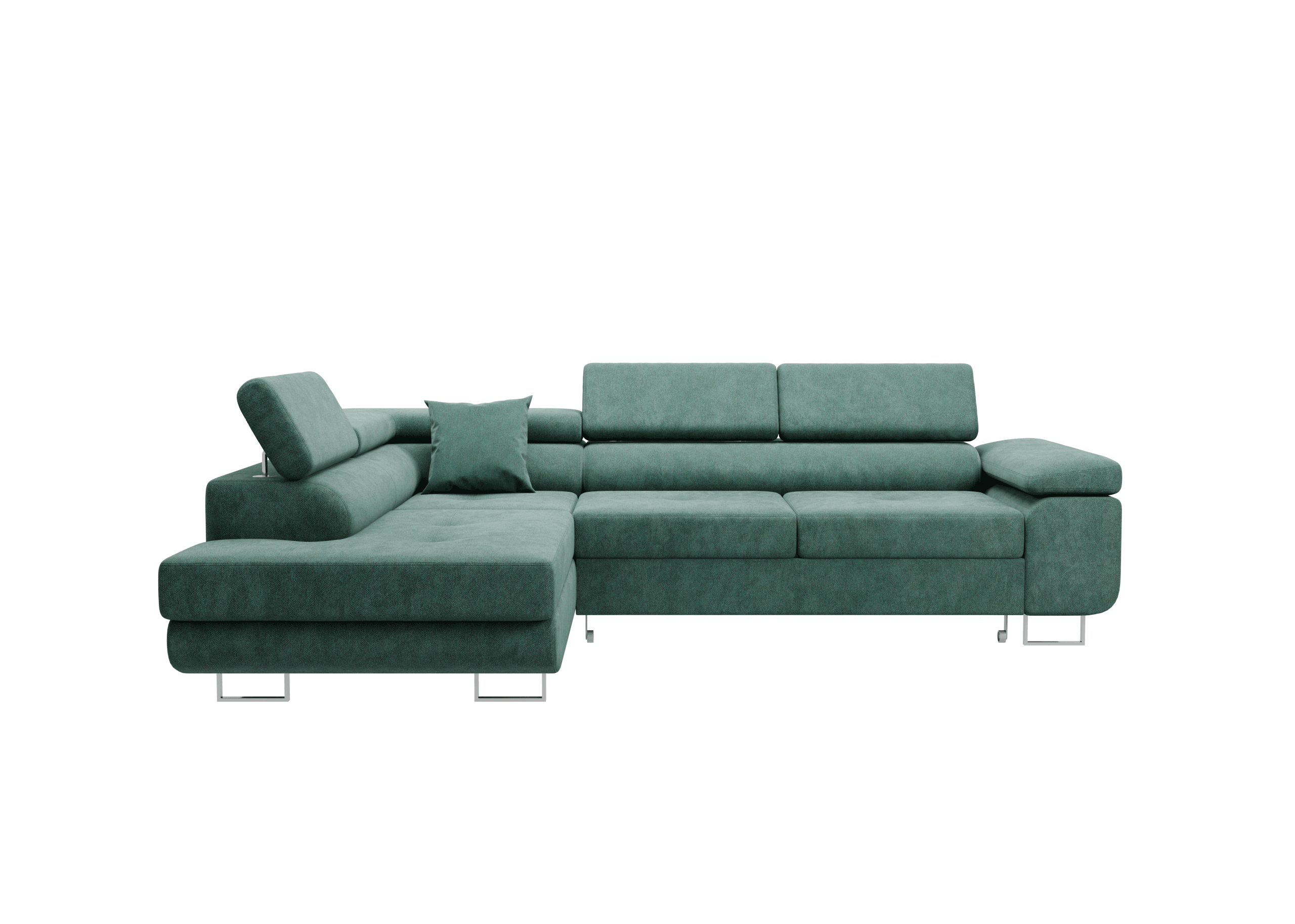 Ecksofa mit Schlaffunktion Nolio, L-förmig, mit Bettkasten, verstellbare Kopfstützen, wasserabweisender Stoff.