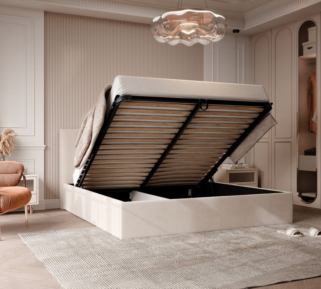 Polsterbett Arlina mit Bettkasten, Samtbezug