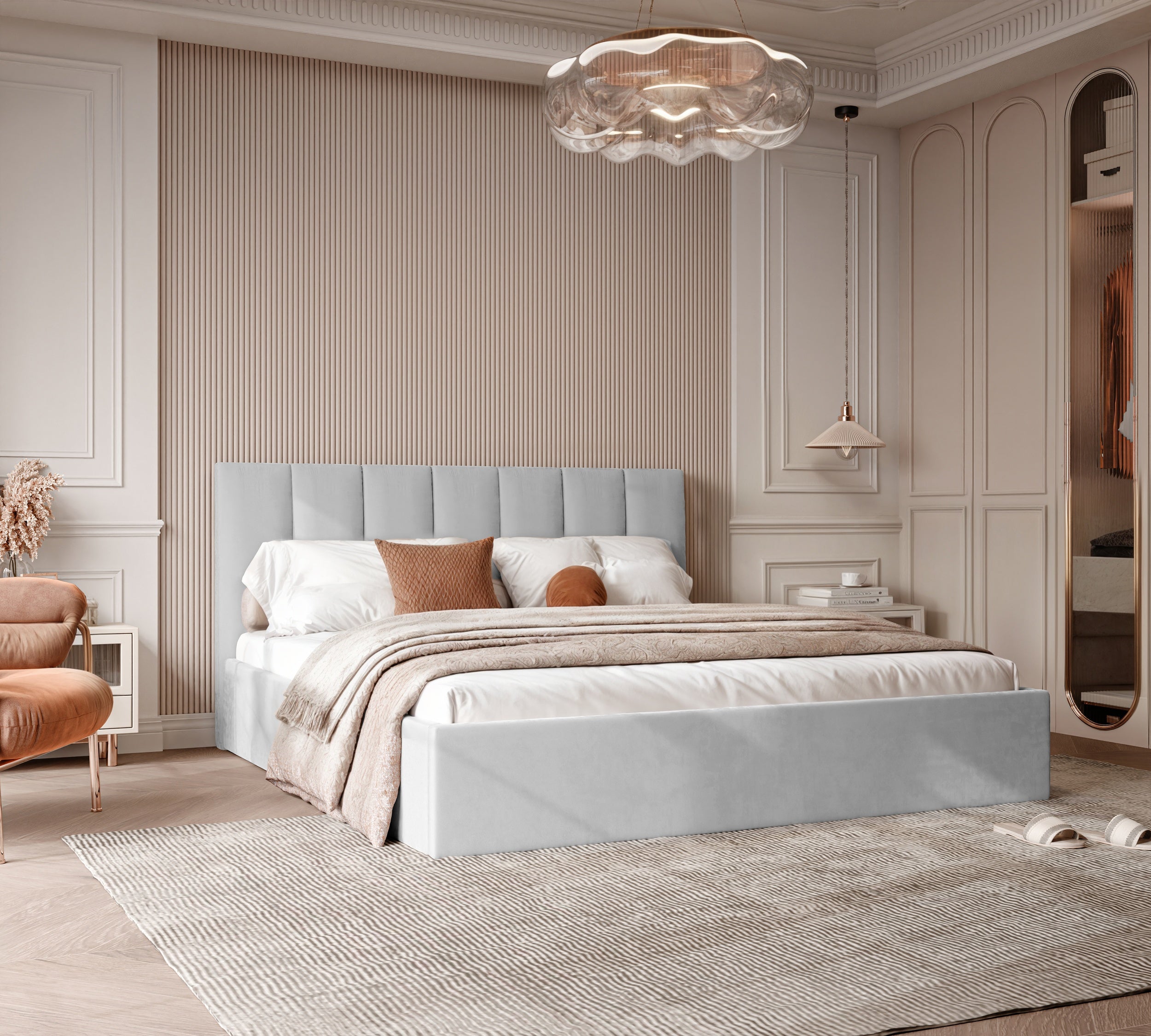 Polsterbett Arlina mit Bettkasten, Samtbezug