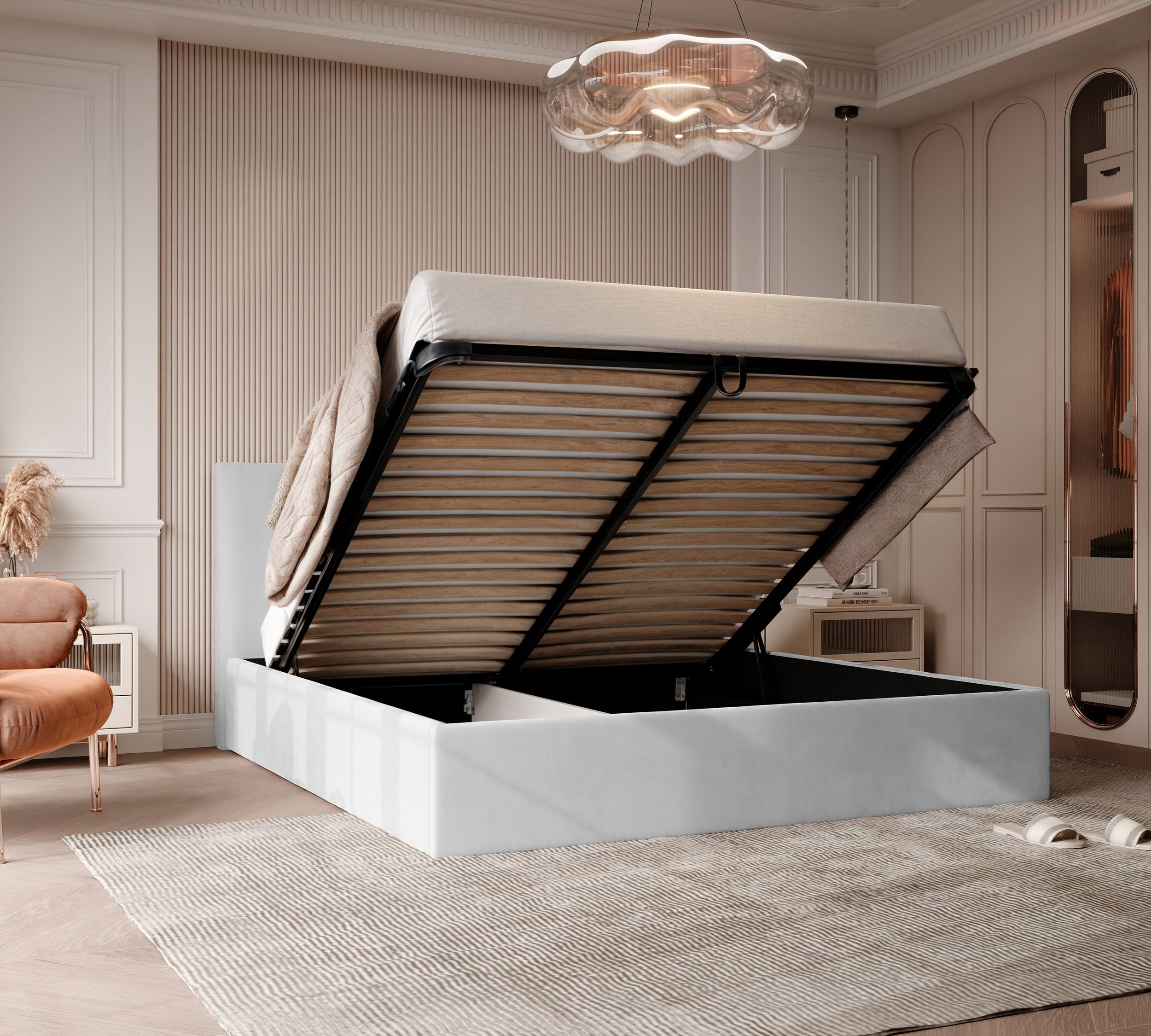 Polsterbett Arlina mit Bettkasten, Samtbezug