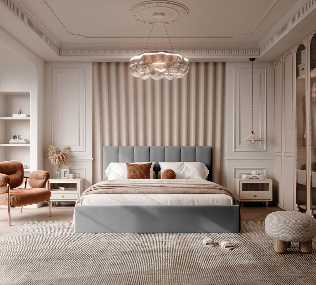 Polsterbett Arlina mit Bettkasten, Samtbezug