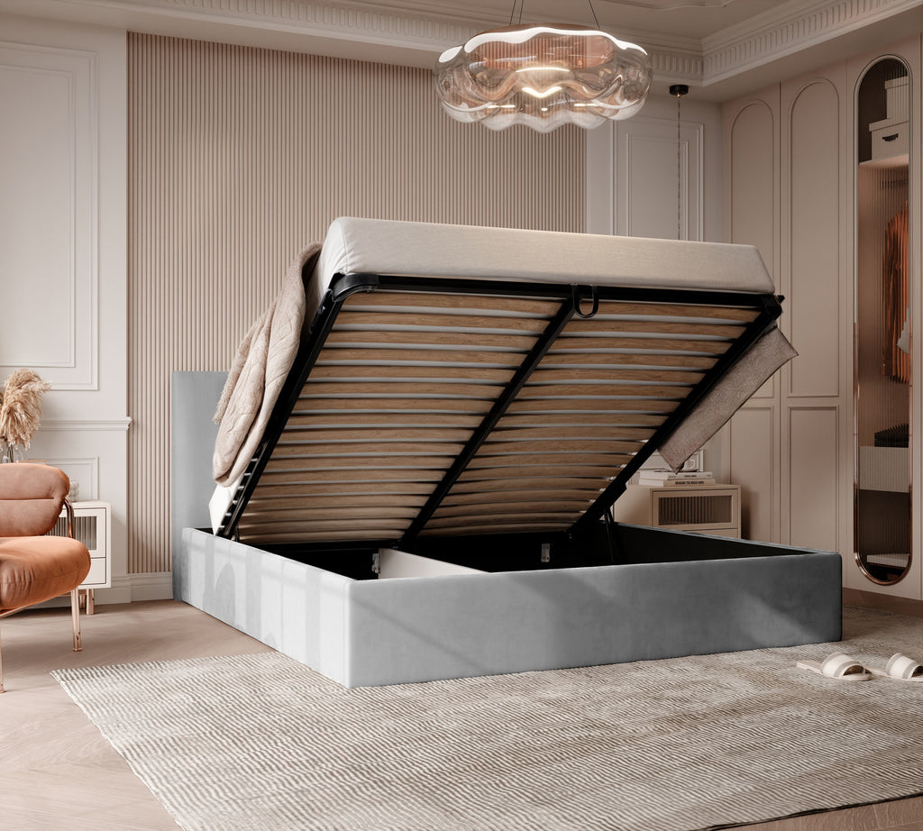 Polsterbett Arlina mit Bettkasten, Samtbezug