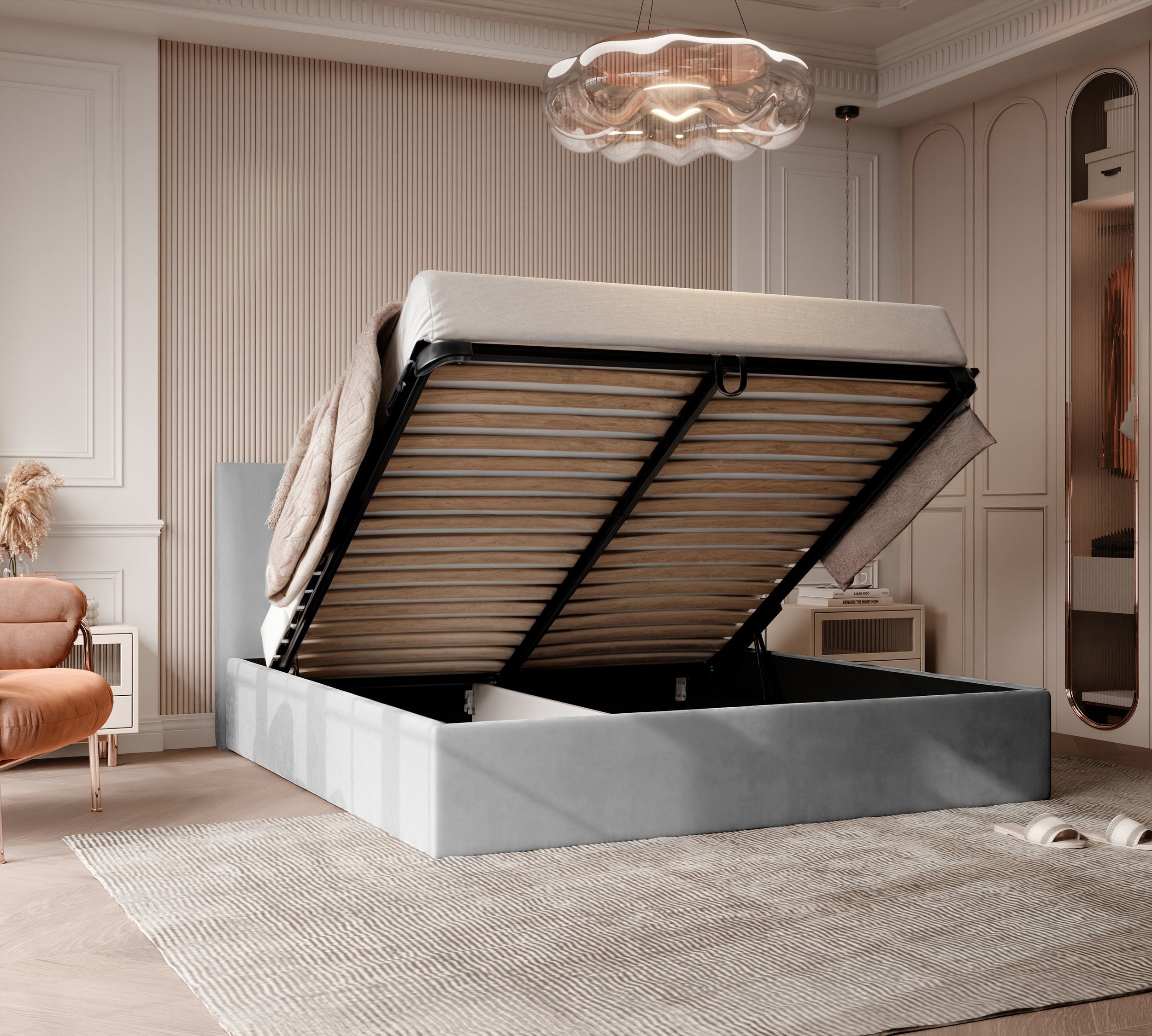 Polsterbett Arlina mit Bettkasten, Samtbezug