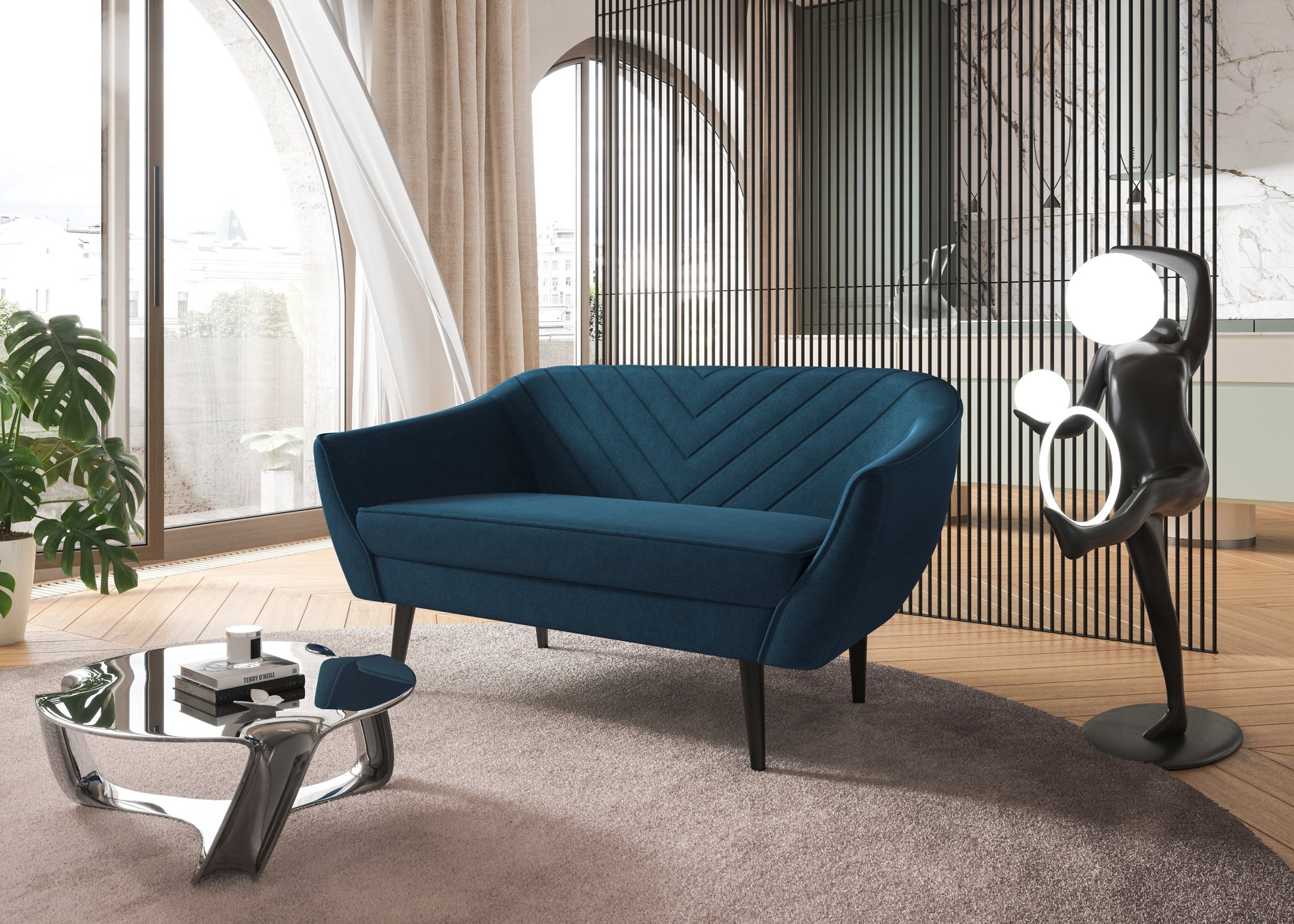 Sofa dwuosobowa Avenia - na wysokich drewnianych nogach tkanina Riviera Velvet