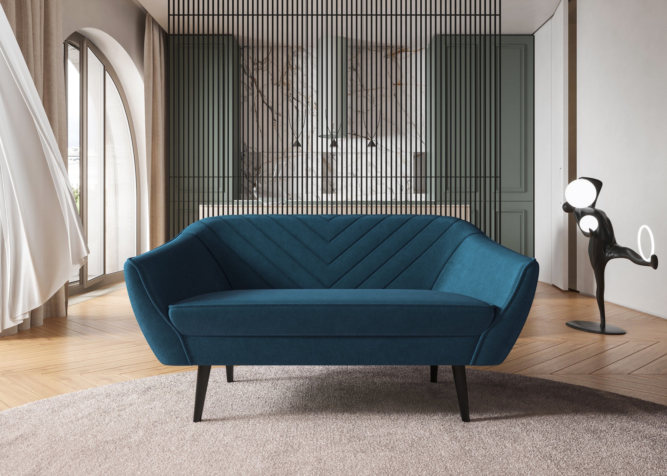 Sofa dwuosobowa Avenia - na wysokich drewnianych nogach tkanina Riviera Velvet