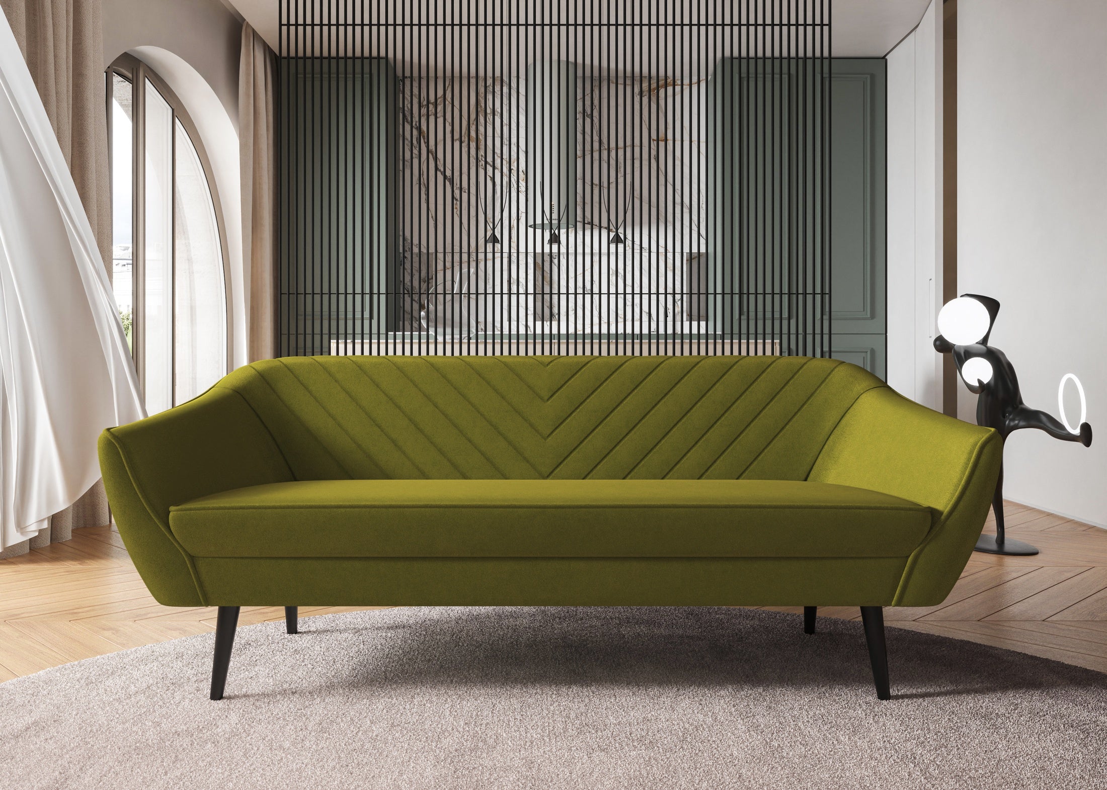 Avenia Dreisitzer-Sofa – auf hohen Holzbeinen, Bezug aus Riviera-Samt