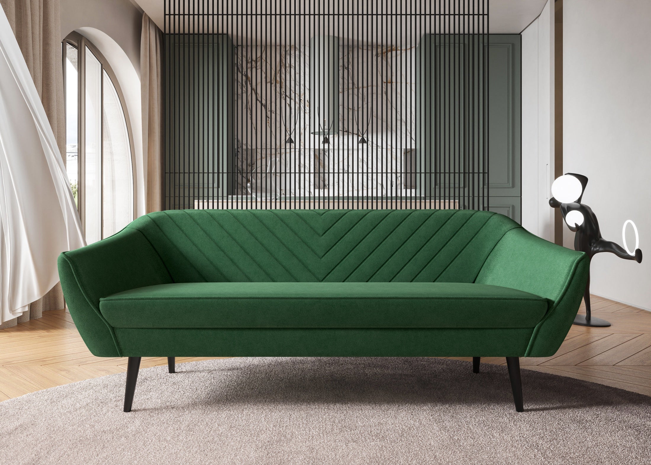 Sofa trzyosobowa Avenia- na wysokich drewnianych nogach tkanina Riviera Velvet