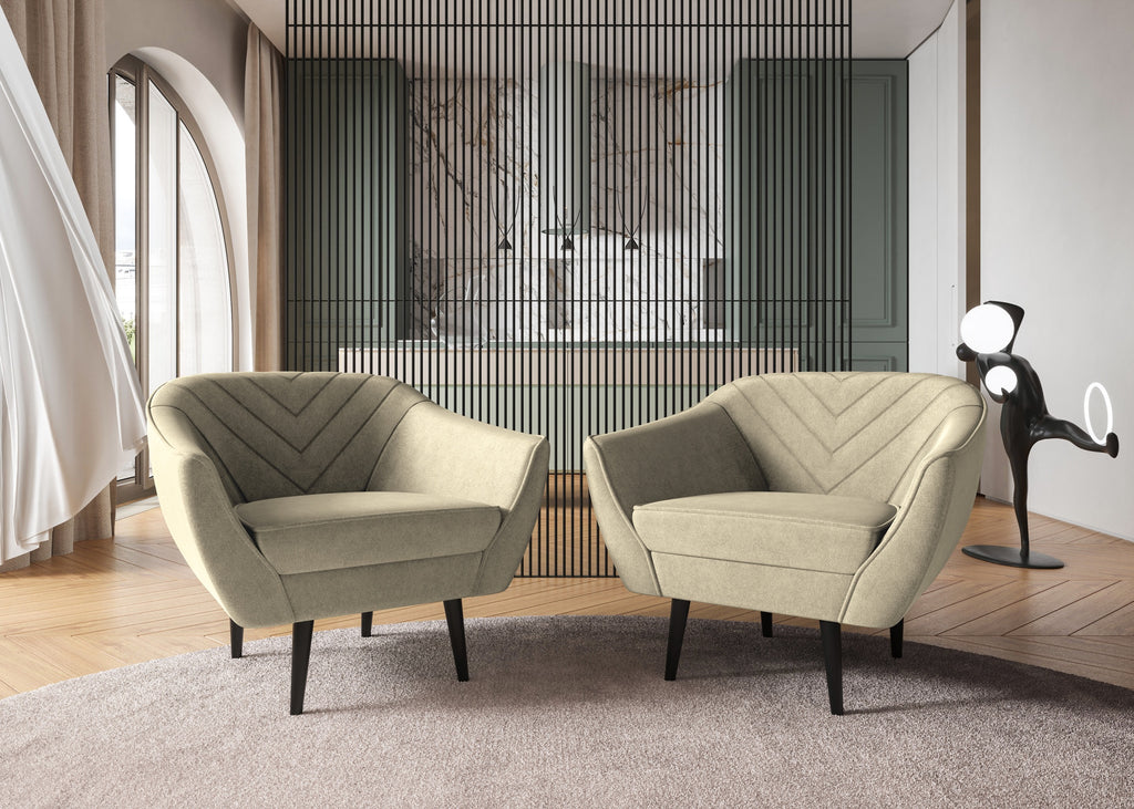 Sofka Fotel jednosobowy Avenia - na wysokich drewnianych nogach tkanina Riviera Velvet