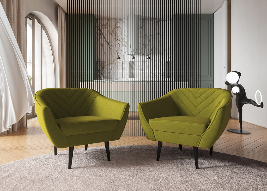 Sofka Fotel jednosobowy Avenia - na wysokich drewnianych nogach tkanina Riviera Velvet