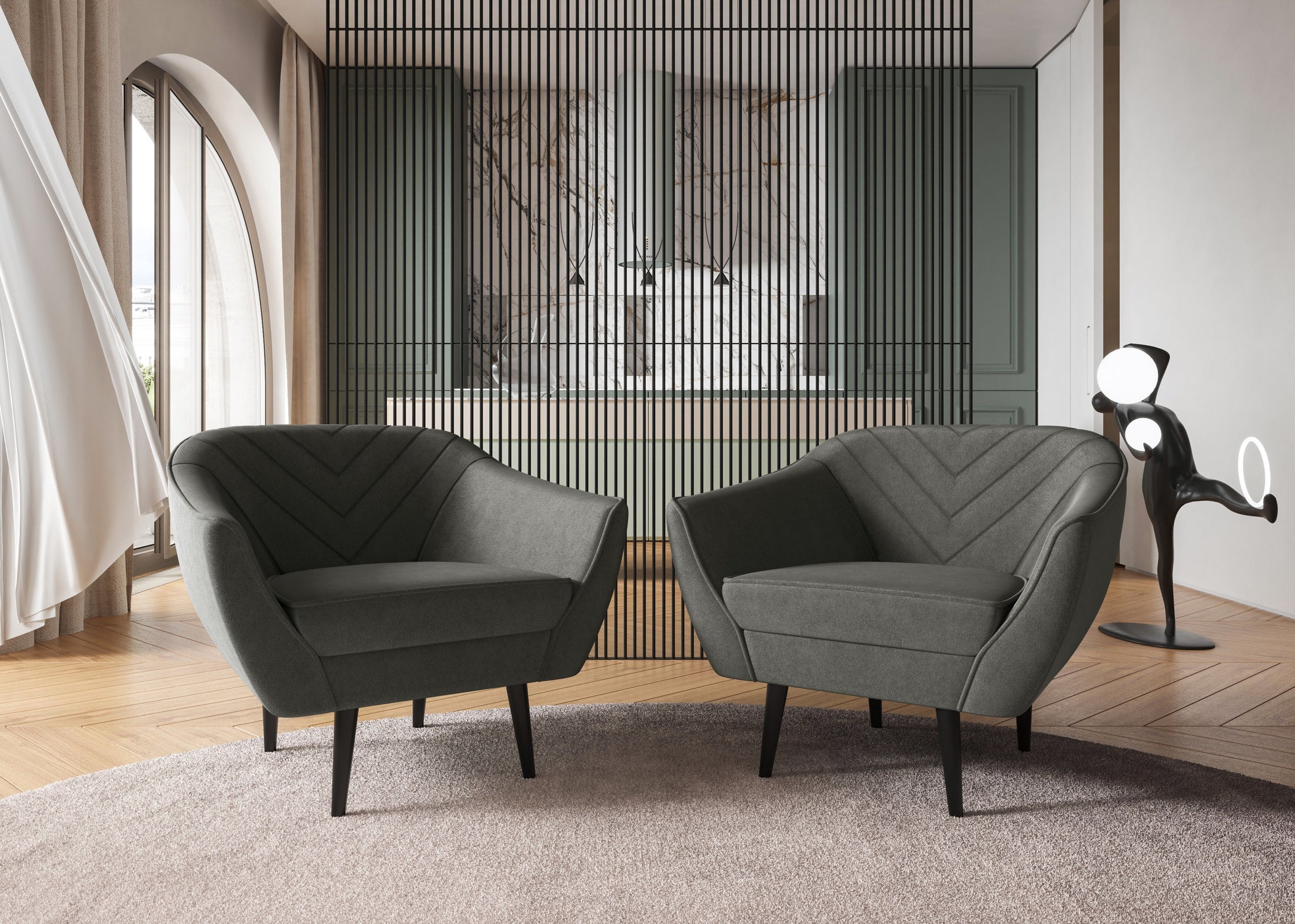 Sofka Fotel jednosobowy Avenia - na wysokich drewnianych nogach tkanina Riviera Velvet