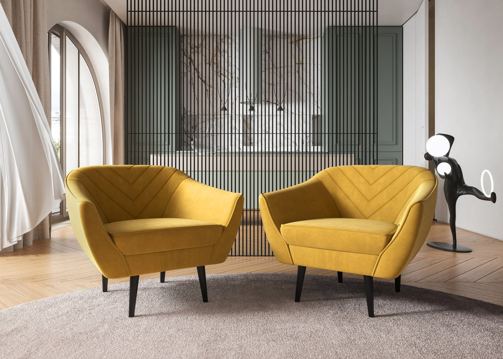 Sofka Fotel jednosobowy Avenia - na wysokich drewnianych nogach tkanina Riviera Velvet