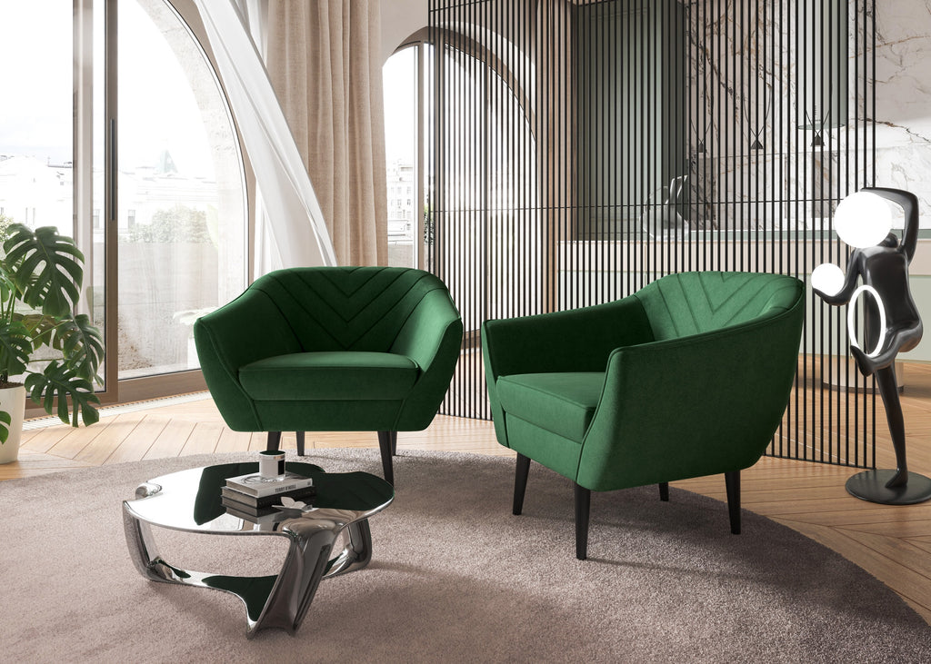 Sofka Fotel jednosobowy Avenia - na wysokich drewnianych nogach tkanina Riviera Velvet