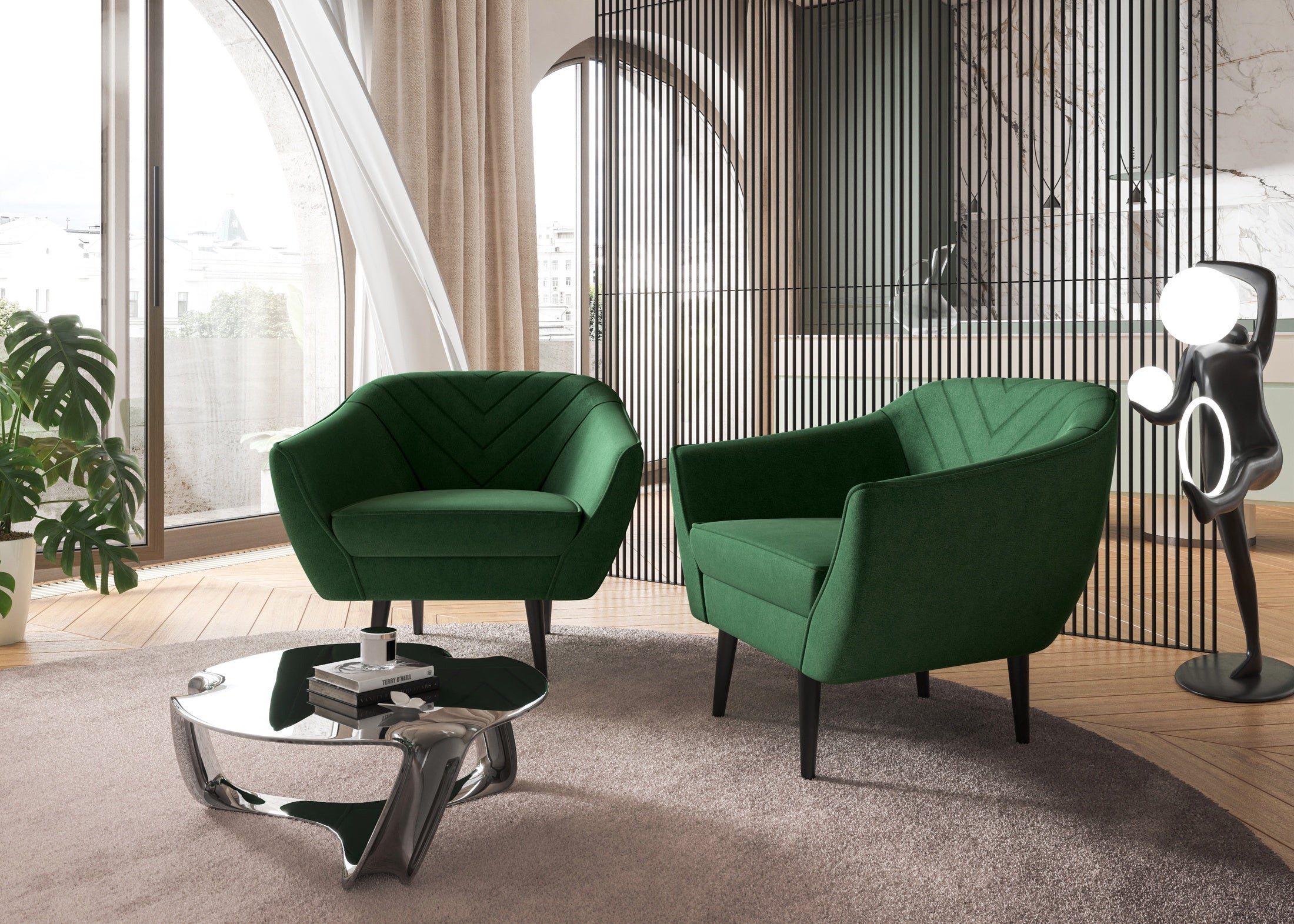 Sofka Fotel jednosobowy Avenia - na wysokich drewnianych nogach tkanina Riviera Velvet