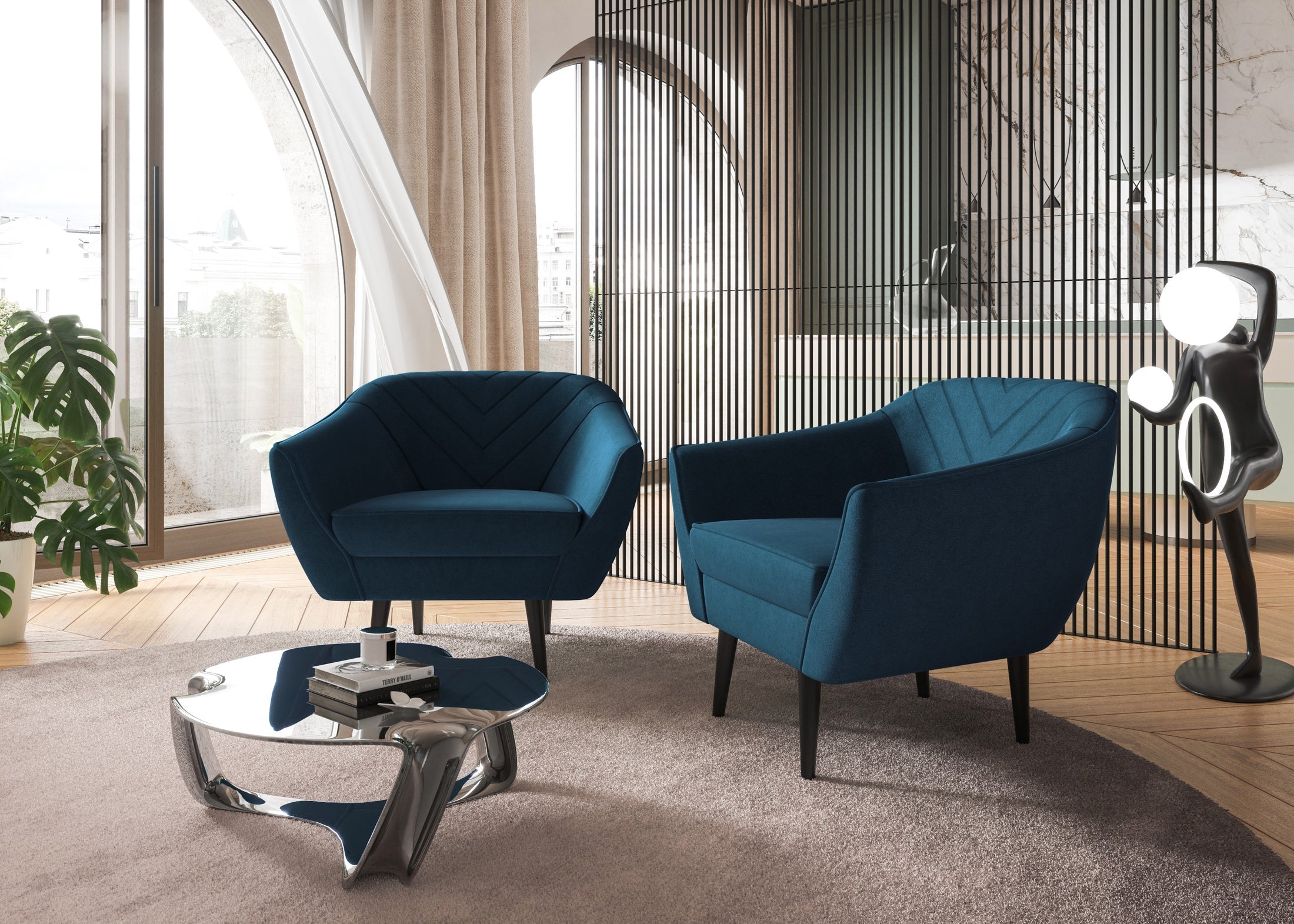 Sofka Fotel jednosobowy Avenia - na wysokich drewnianych nogach tkanina Riviera Velvet