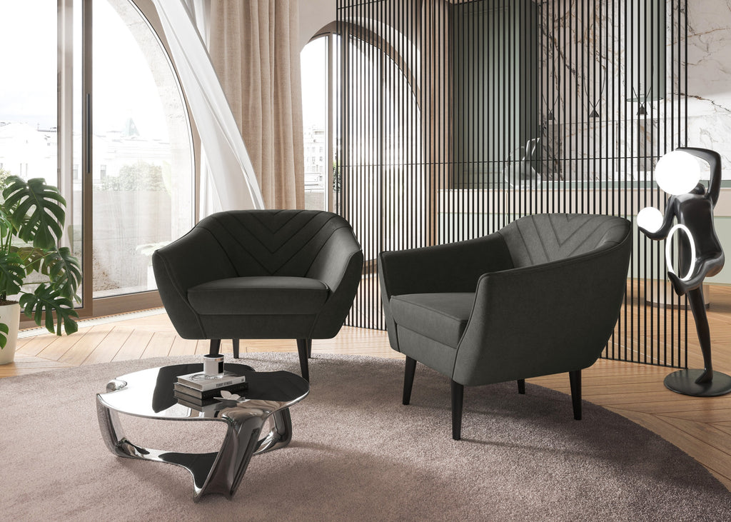 Sofka Fotel jednosobowy Avenia - na wysokich drewnianych nogach tkanina Riviera Velvet