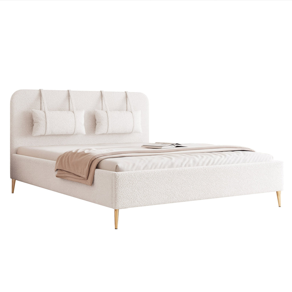 Modernes, gepolstertes Belano-Bett mit Kopfkissen und goldenen Beinen