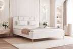 Modernes, gepolstertes Belano-Bett mit Kopfkissen und goldenen Beinen
