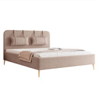 Modernes, gepolstertes Belano-Bett mit Kopfkissen und goldenen Beinen