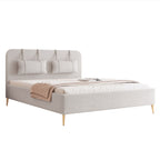 Modernes, gepolstertes Belano-Bett mit Kopfkissen und goldenen Beinen