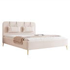 Modernes, gepolstertes Belano-Bett mit Kopfkissen und goldenen Beinen