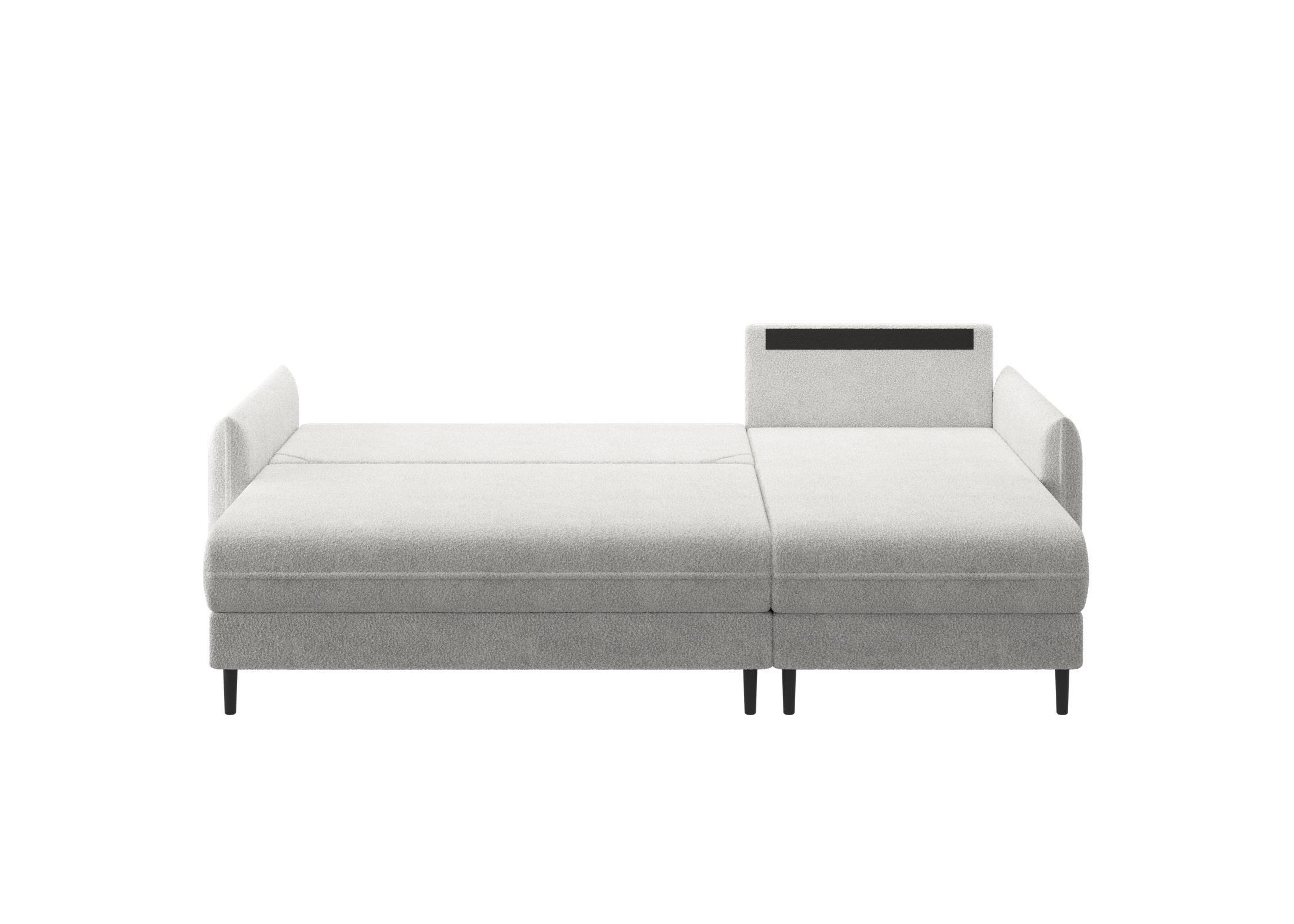 Ecksofa Bolivio L-Form - mit Schlaffunktion und Bettkasten, Bezug aus Bouclé-Stoff.