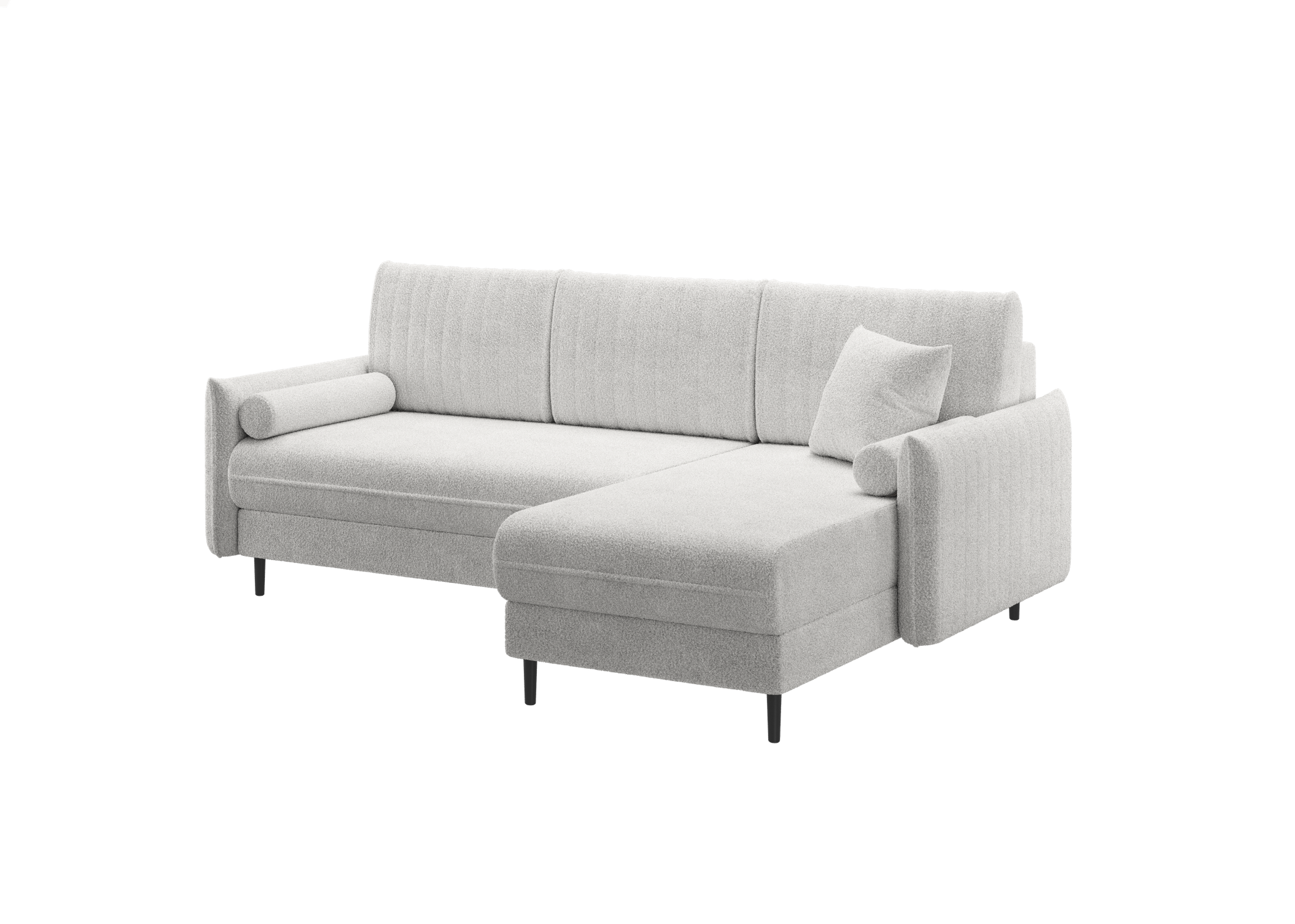 Narożnik Bolivio L kształtny - z funkcją spania pojemnikiem na pościel w tkaninie boucle