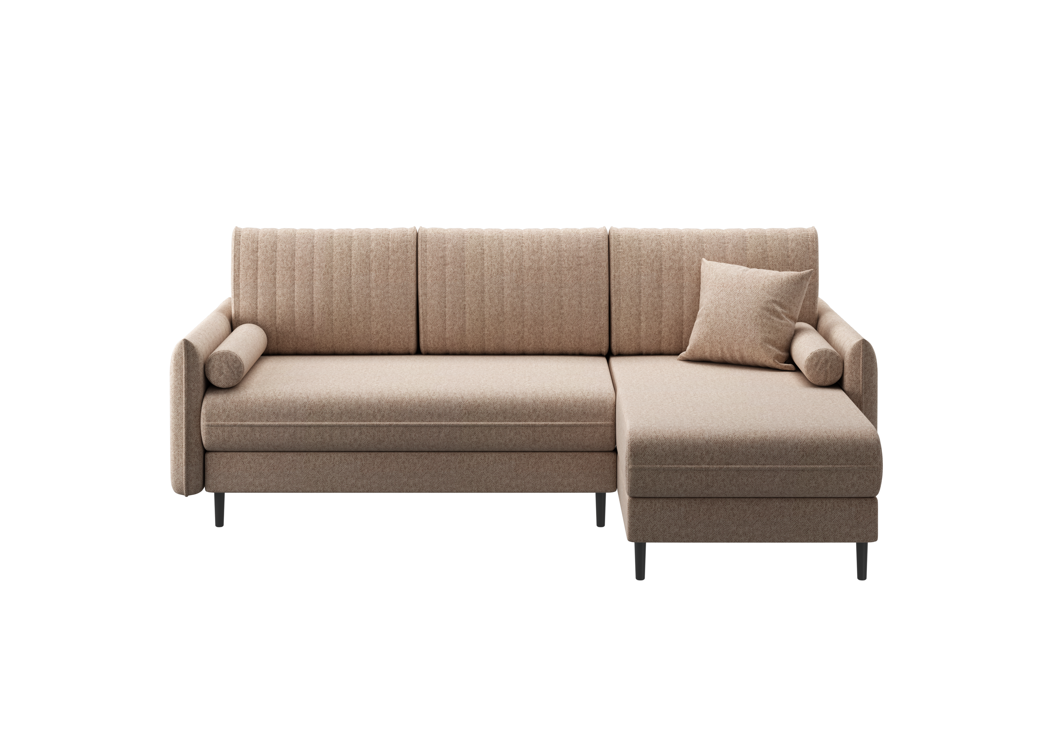 Ecksofa Bolivio L-Form - mit Schlaffunktion und Bettkasten, Bezug aus Bouclé-Stoff.