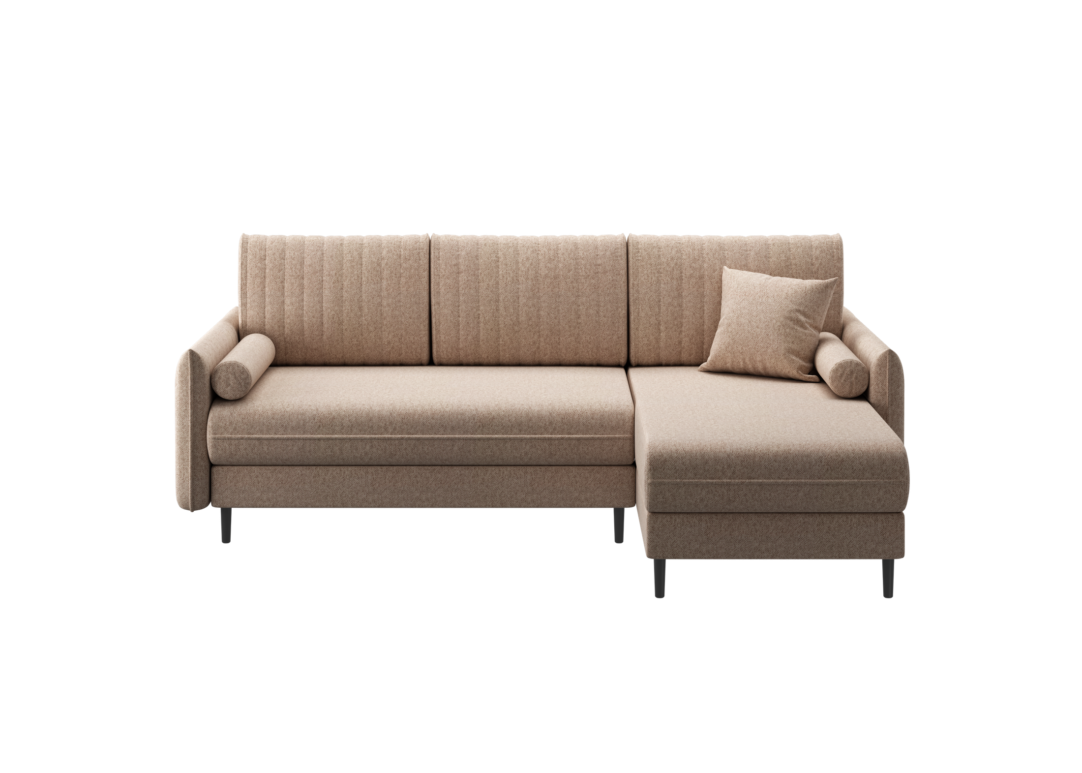 Ecksofa Bolivio L-Form - mit Schlaffunktion und Bettkasten, Bezug aus Bouclé-Stoff.