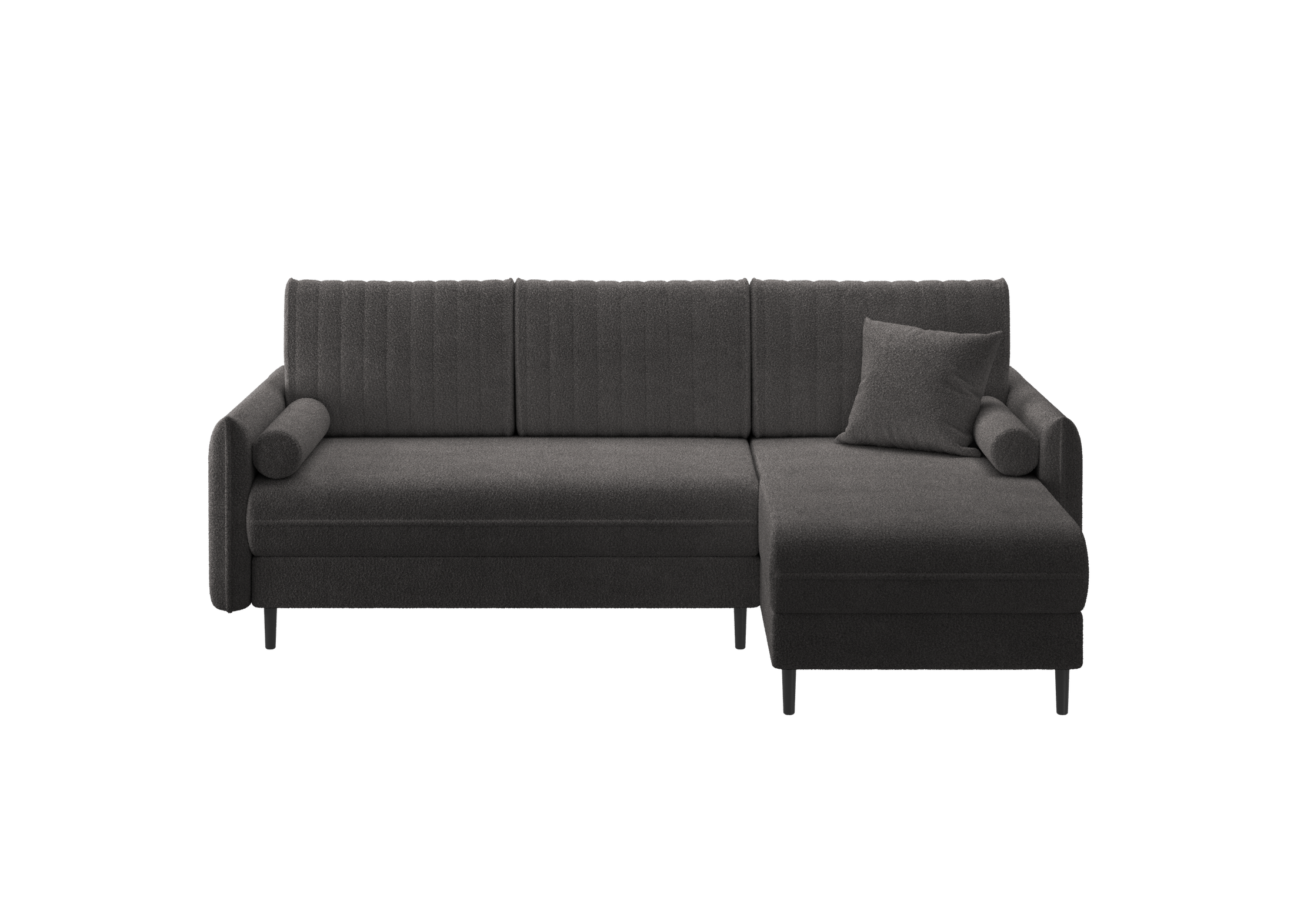 Ecksofa Bolivio L-Form - mit Schlaffunktion und Bettkasten, Bezug aus Bouclé-Stoff.