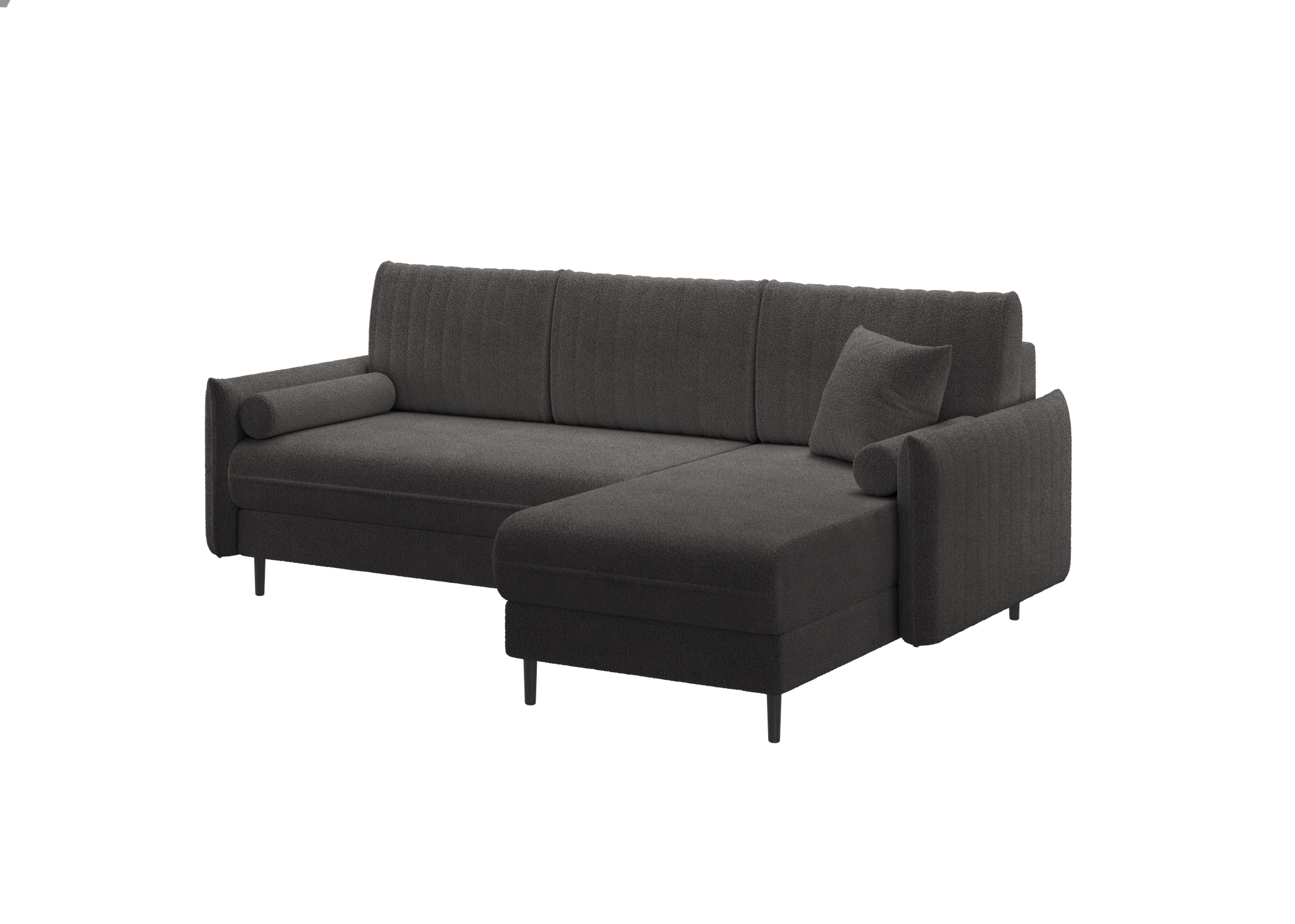 Ecksofa Bolivio L-Form - mit Schlaffunktion und Bettkasten, Bezug aus Bouclé-Stoff.