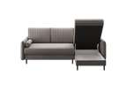 Ecksofa Bolivio L-Form - mit Schlaffunktion und Bettkasten, Bezug aus Veloursstoff.