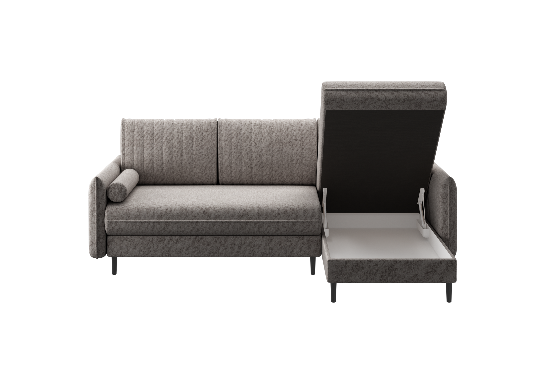 Ecksofa Bolivio L-Form - mit Schlaffunktion und Bettkasten, Bezug aus Veloursstoff.