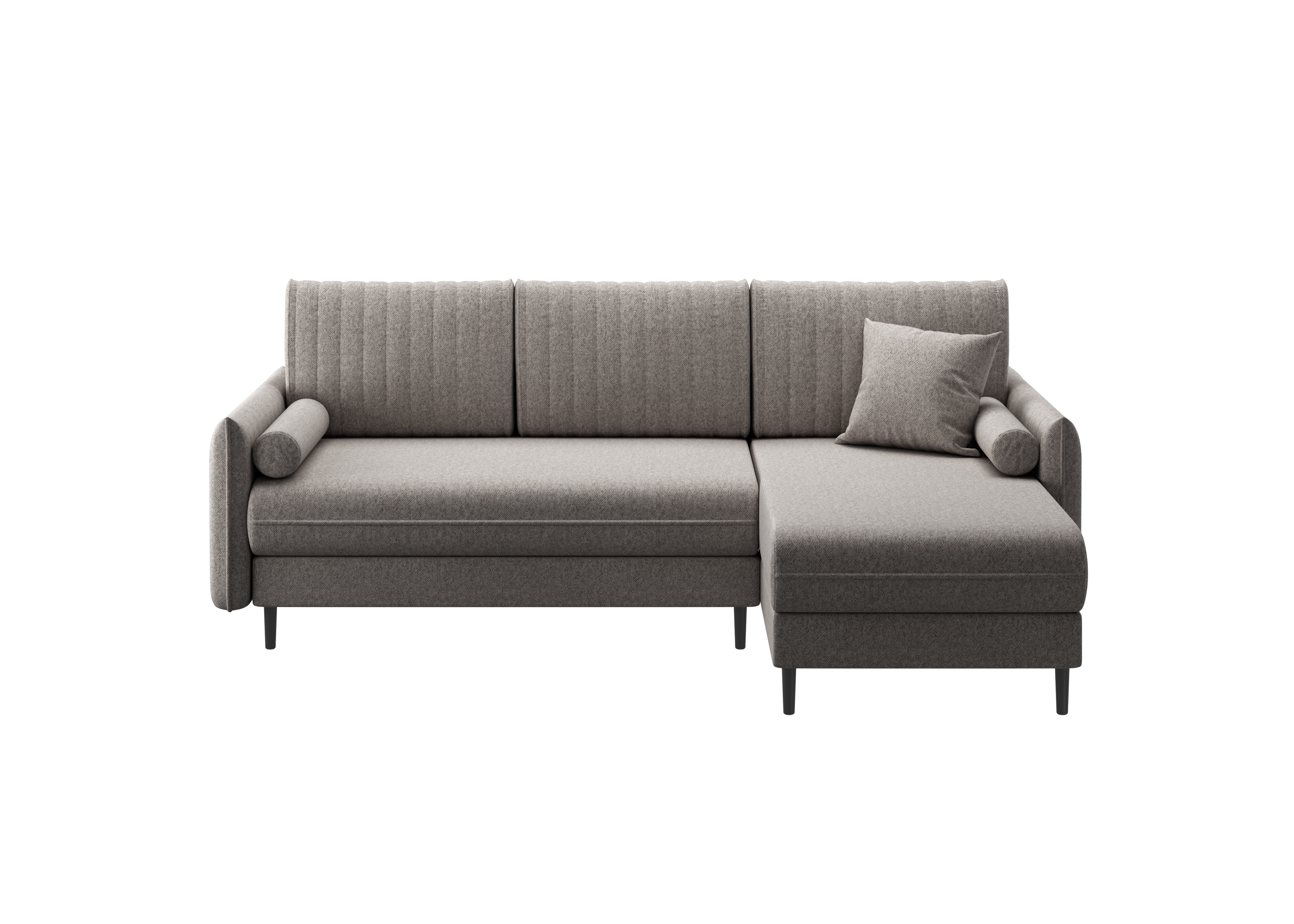 Ecksofa Bolivio L-Form - mit Schlaffunktion und Bettkasten, Bezug aus Veloursstoff.