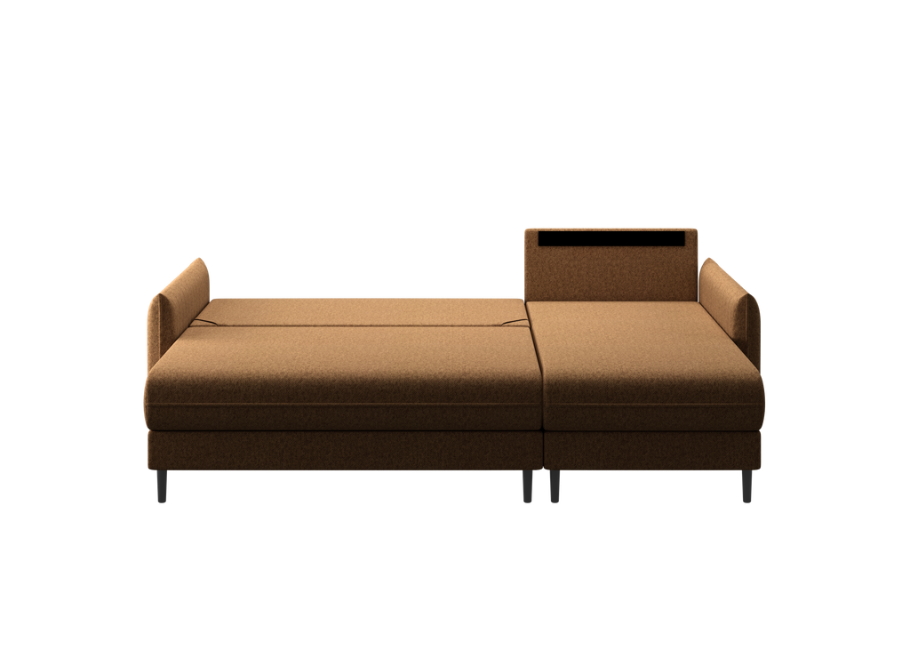 Ecksofa Bolivio L-Form - mit Schlaffunktion und Bettkasten, Bezug aus Veloursstoff.