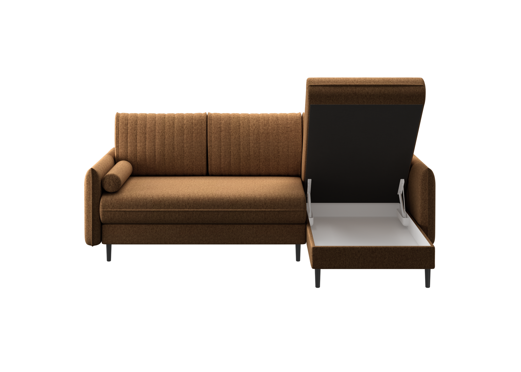 Ecksofa Bolivio L-Form - mit Schlaffunktion und Bettkasten, Bezug aus Veloursstoff.
