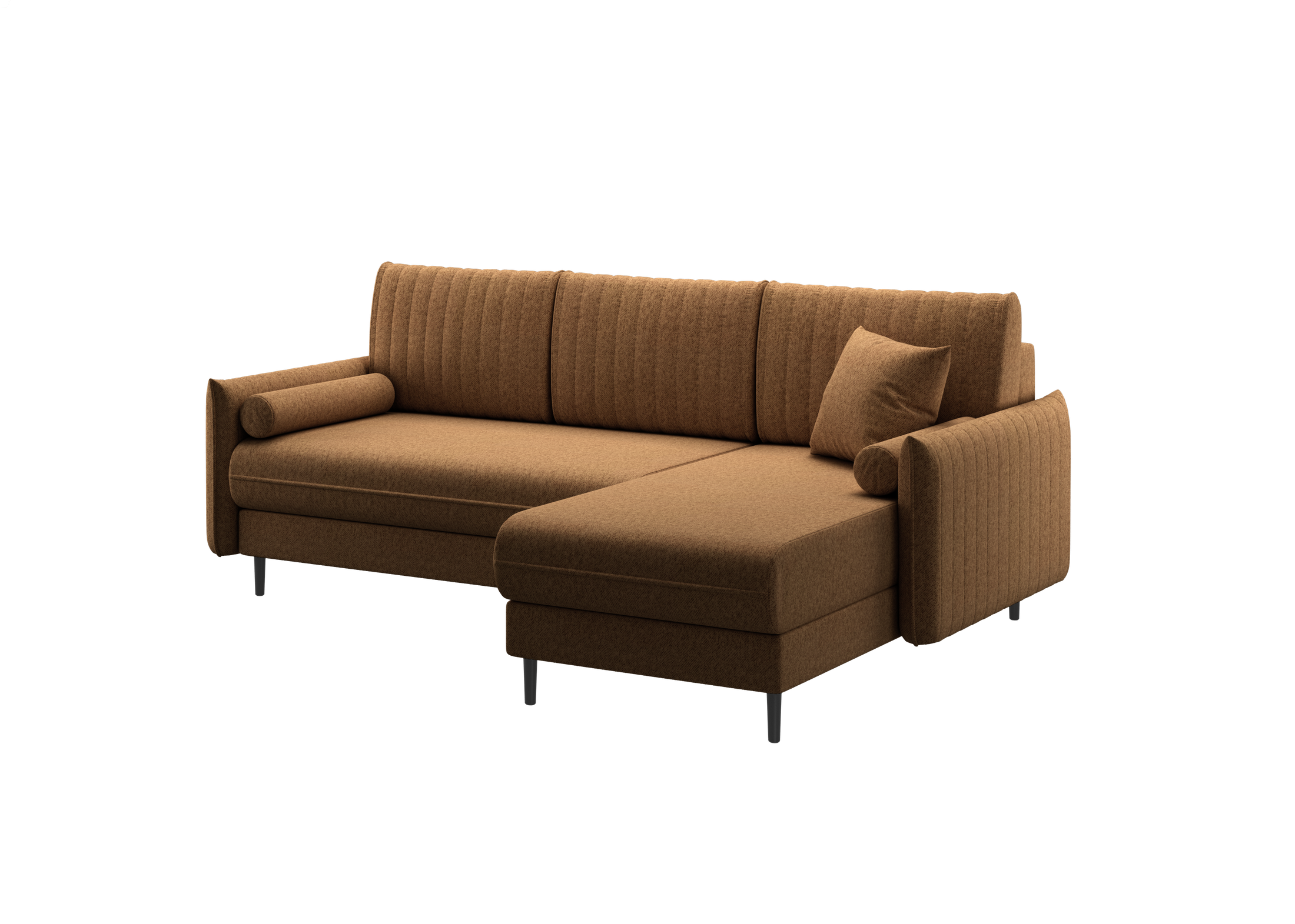 Ecksofa Bolivio L-Form - mit Schlaffunktion und Bettkasten, Bezug aus Veloursstoff.