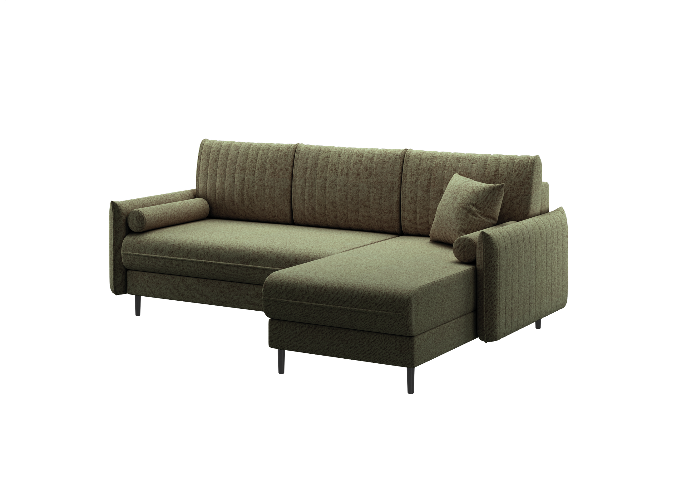 Ecksofa Bolivio L-Form - mit Schlaffunktion und Bettkasten, Bezug aus Veloursstoff.