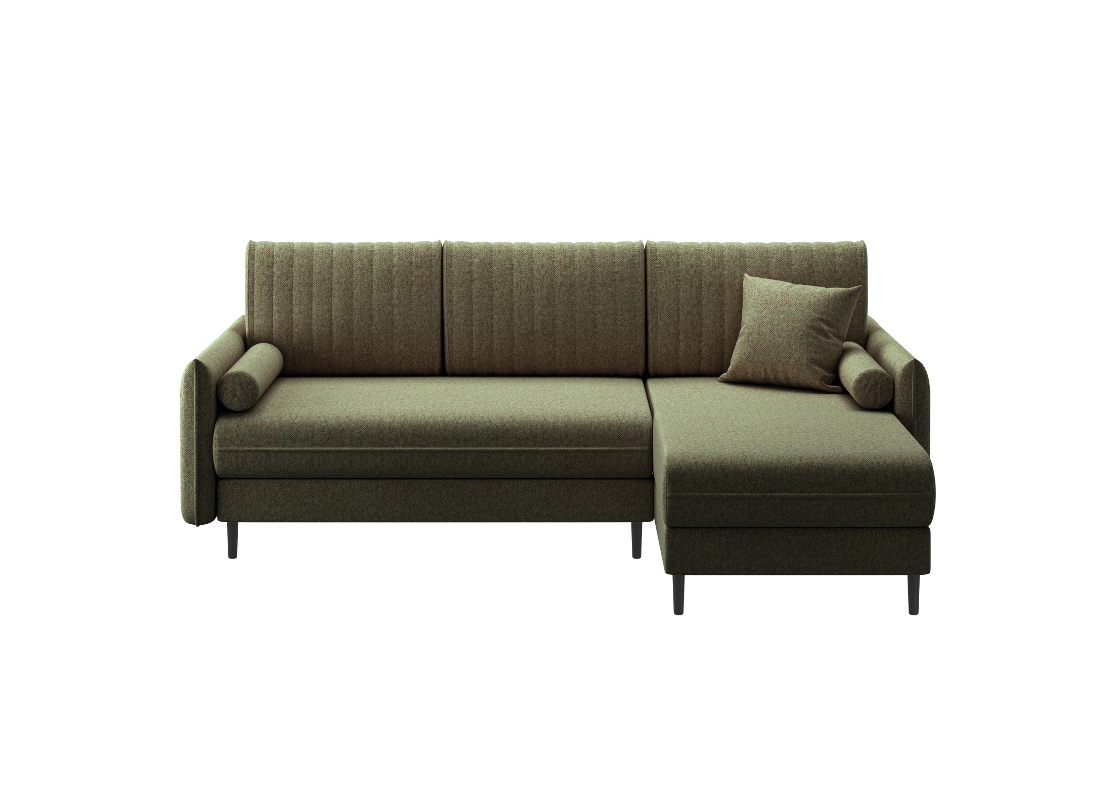 Ecksofa Bolivio L-Form - mit Schlaffunktion und Bettkasten, Bezug aus Veloursstoff.