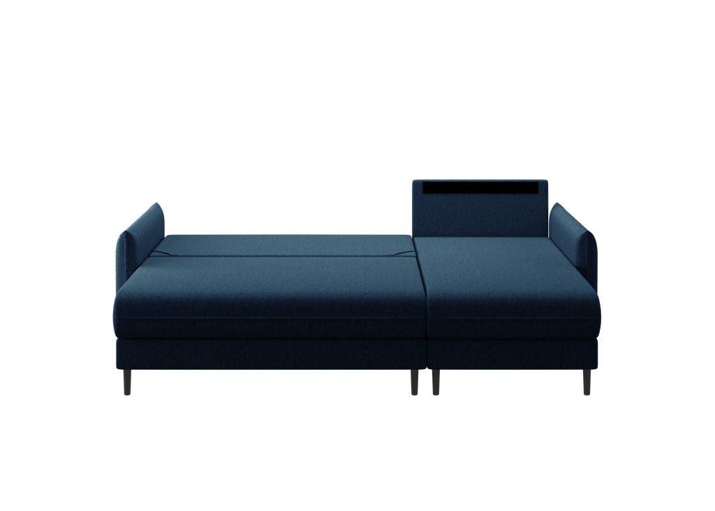 Ecksofa Bolivio L-Form - mit Schlaffunktion und Bettkasten, Bezug aus Veloursstoff.