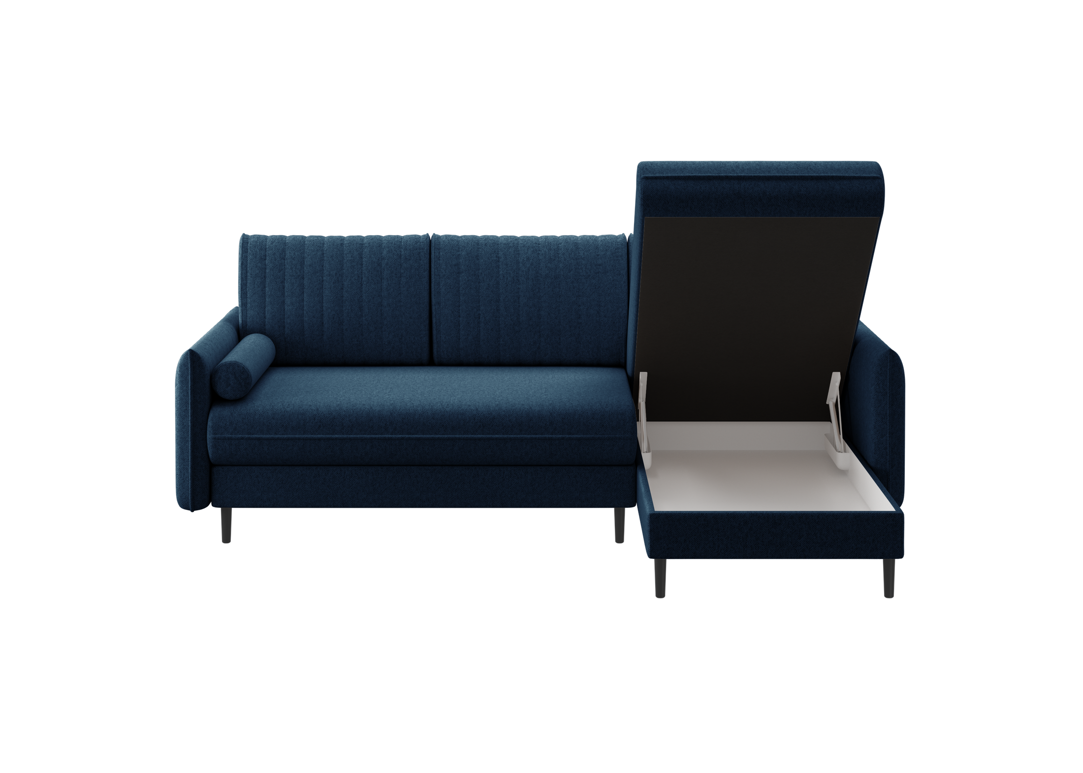 Ecksofa Bolivio L-Form - mit Schlaffunktion und Bettkasten, Bezug aus Veloursstoff.