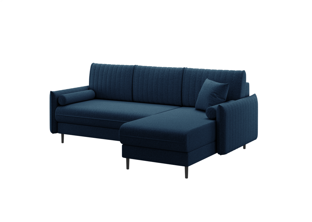 Ecksofa Bolivio L-Form - mit Schlaffunktion und Bettkasten, Bezug aus Veloursstoff.