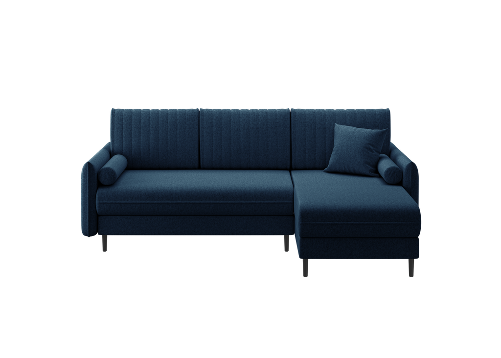 Ecksofa Bolivio L-Form - mit Schlaffunktion und Bettkasten, Bezug aus Veloursstoff.