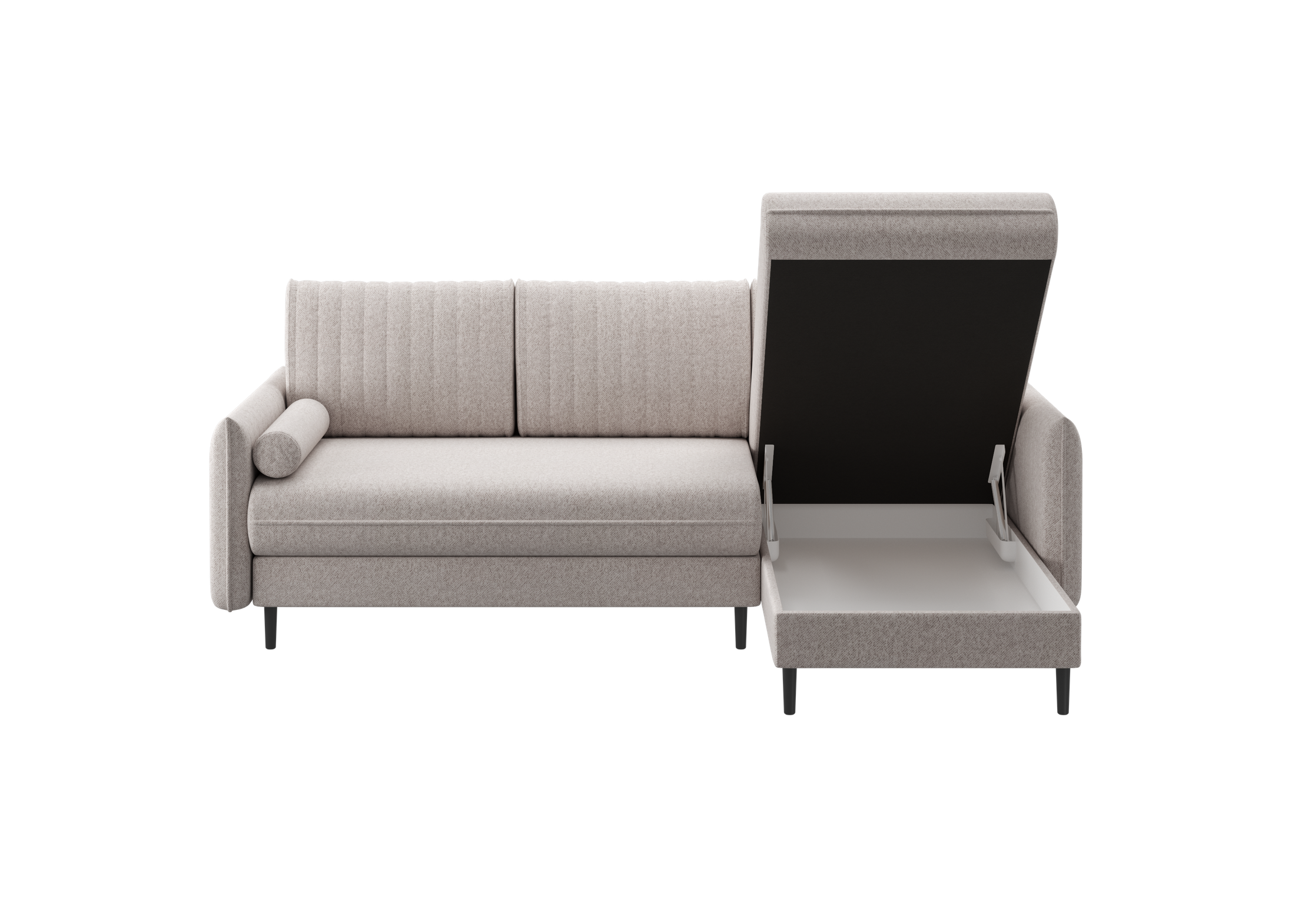 Ecksofa Bolivio L-Form - mit Schlaffunktion und Bettkasten, Bezug aus Veloursstoff.
