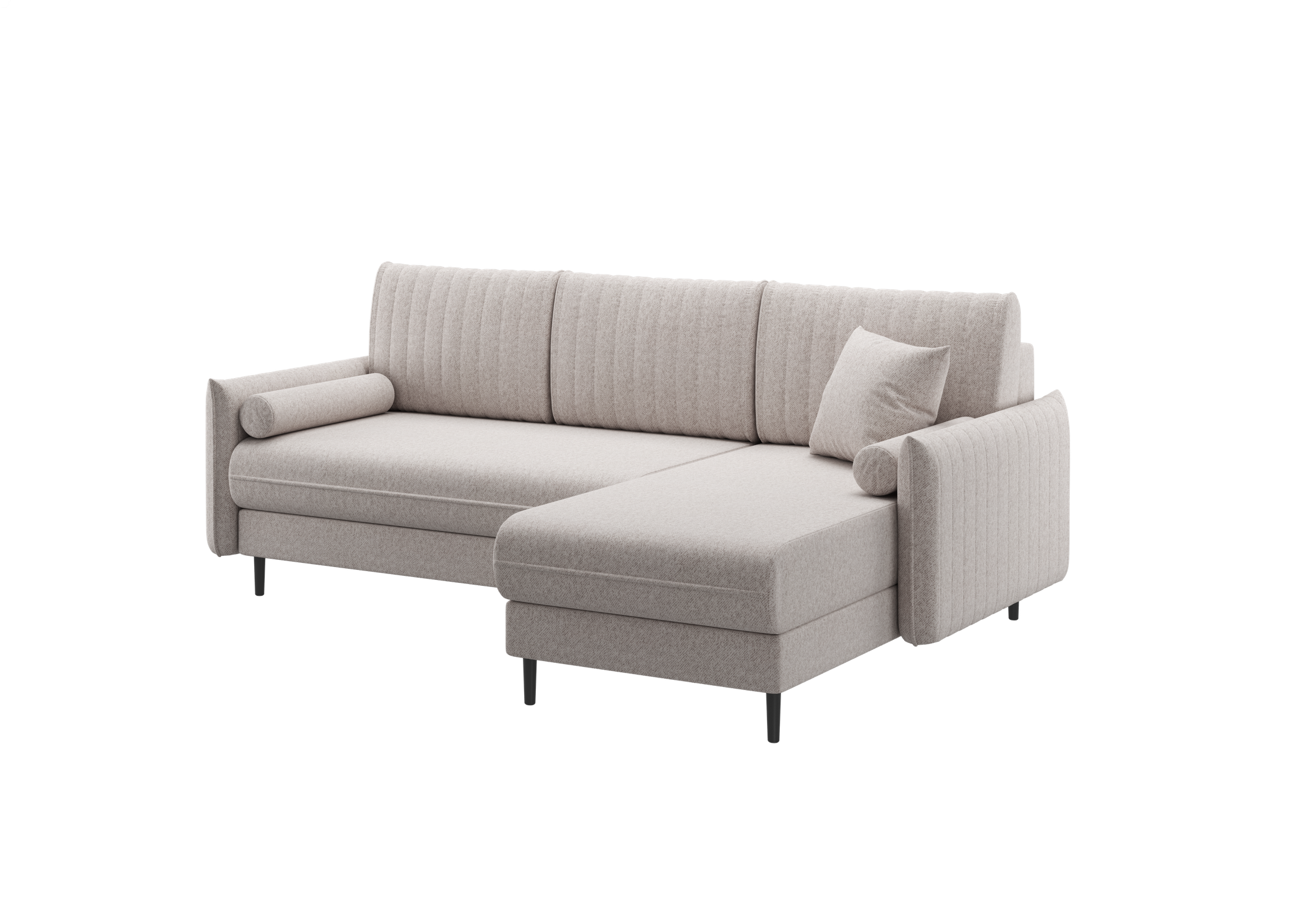 Ecksofa Bolivio L-Form - mit Schlaffunktion und Bettkasten, Bezug aus Veloursstoff.
