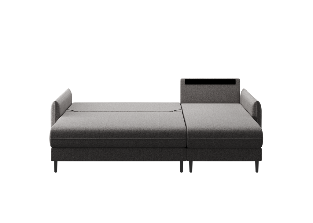 Ecksofa Bolivio L-Form - mit Schlaffunktion und Bettkasten, Bezug aus Veloursstoff.