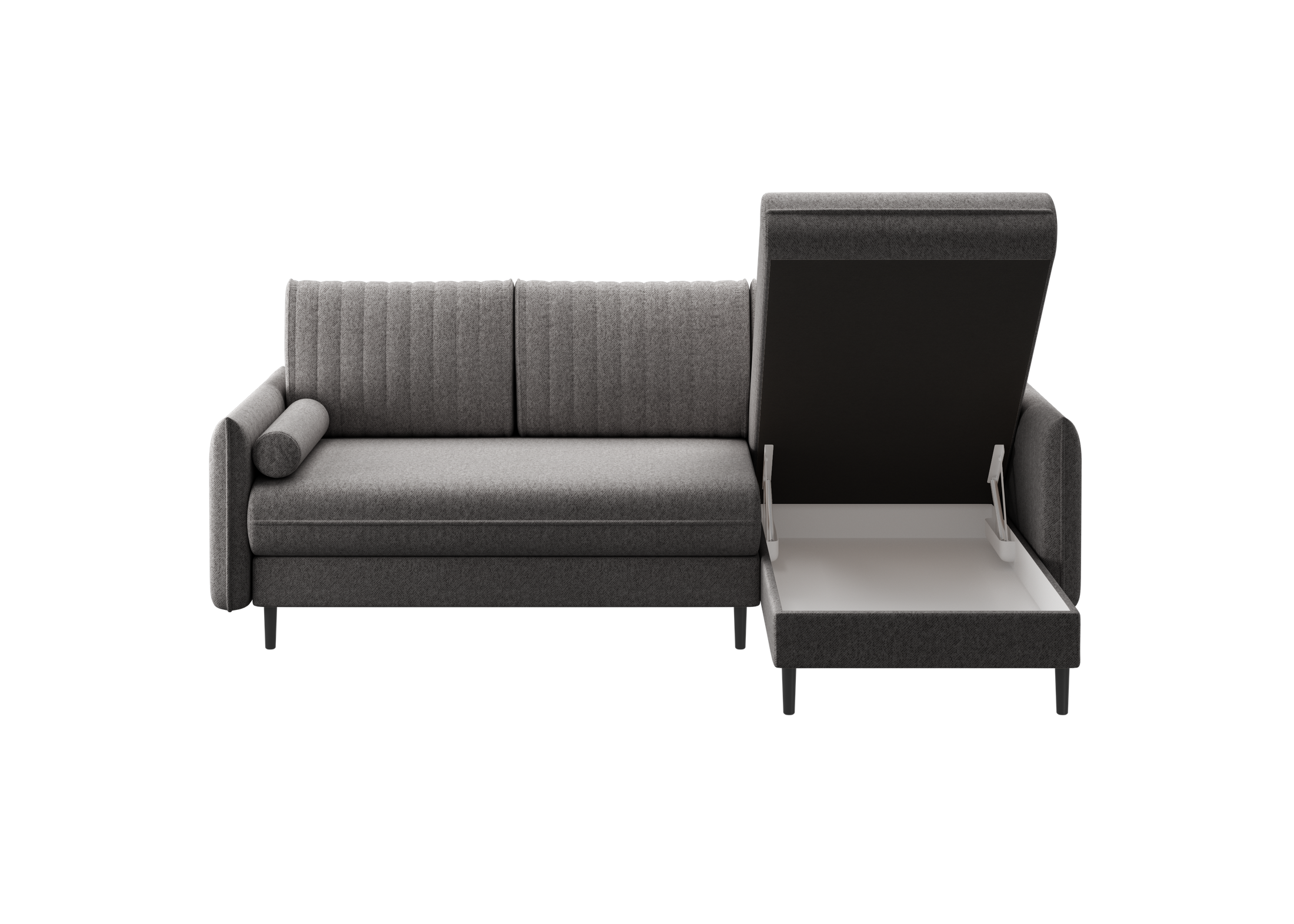 Ecksofa Bolivio L-Form - mit Schlaffunktion und Bettkasten, Bezug aus Veloursstoff.