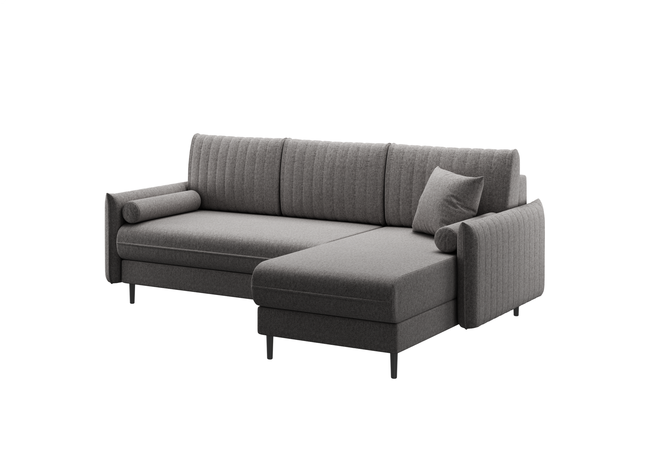 Ecksofa Bolivio L-Form - mit Schlaffunktion und Bettkasten, Bezug aus Veloursstoff.